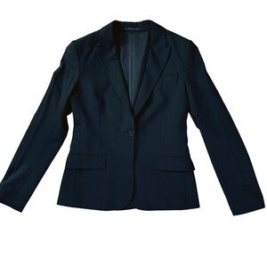 Theory Black Wool Blazer Size 8 Stretch Single Lapel Classic Lined Jacket